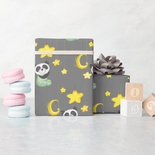 Baby Panda und Stars Geschenkpapier (Babyparty)