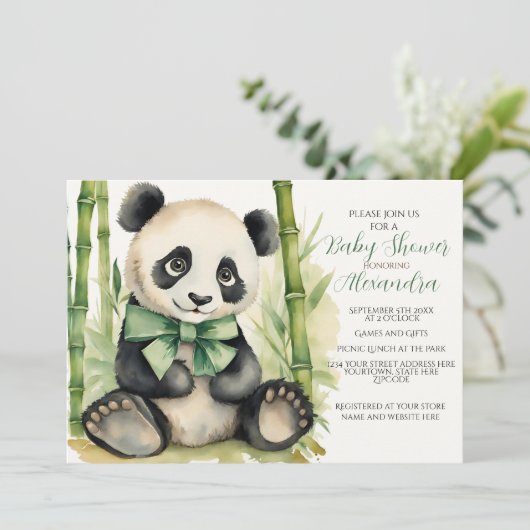 Baby Panda Unisex Bearly Wait Baby Dusche Einladung (Stehend Vorderseite)