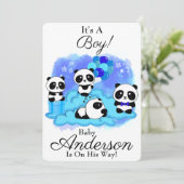 Baby Pandas Boy Baby Dusche Einladung (Stehend Vorderseite)