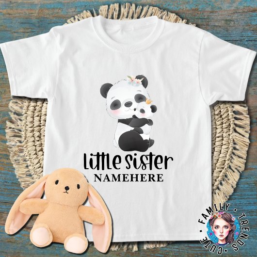 Baby Pandas Watercolor Little Sister T-Shirt