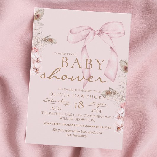 Baby-Party-Einladung Rosa Schleife Einladung