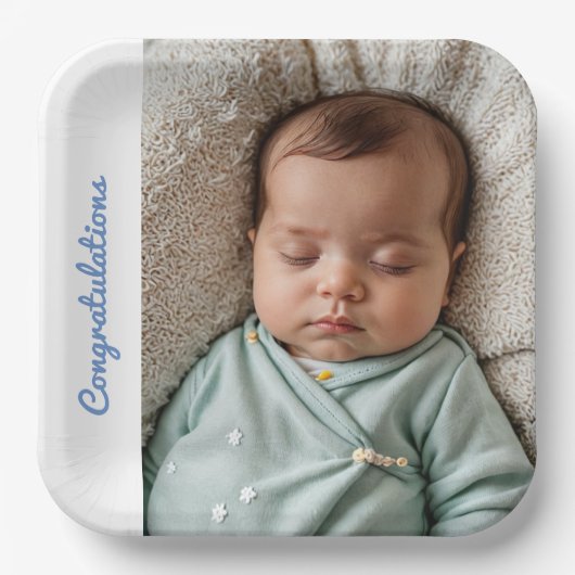 Baby Party Foto Glückwünsche schlucken und sehen Pappteller (Vorderseite)