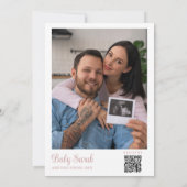 Baby-Party-Foto-QR-Code für Mädchen mit rosa Babyk Einladung (Rückseite)