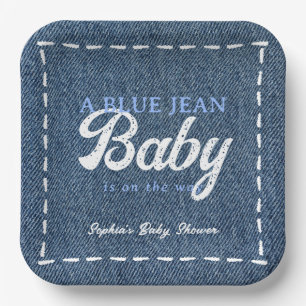 Baby-Party für Babyjungen in Navyblauem Jeans-Look Pappteller