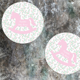 Baby-Party für Mädchen mit rosa Schaukelpferd Runder Pappuntersetzer