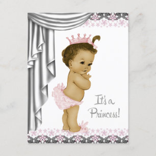 Baby-Party für rosa Prinzessin und graues Mädchen Einladung