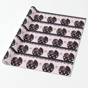 Baby-Party im rosa-schwarzen Design Geschenkpapier