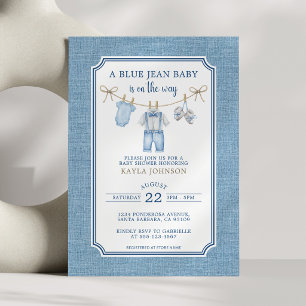 Baby-Party im Zeichen von Blue Jeans Wasserfarben- Einladung
