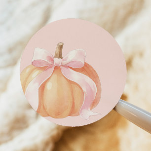 Baby-Party mit Kürbis und rosa Schleife Runder Aufkleber