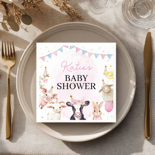 Baby-Party mit rosa Bauernhoftieren Serviette