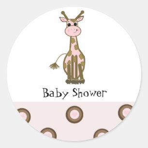 Baby-Party mit rosa-brauner Giraffe Runder Aufkleber