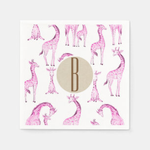Baby-Party mit rosa Giraffen, monogrammierter Buch Serviette