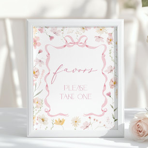Baby-Party mit rosa Schleifen und Wildblumen Gesch Poster