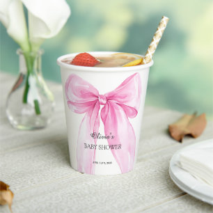 Baby-Party mit rosa Schleifenband Pappbecher