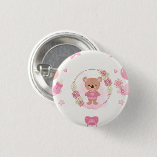 Baby-Party mit rosa Teddybär Button