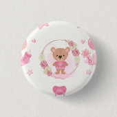 Baby-Party mit rosa Teddybär  Button (Vorderseite)