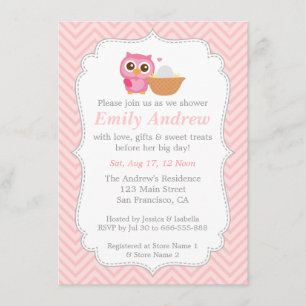 Baby-Party Pink Chevron, Süße Eule Einladung