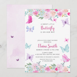 Baby-Party Pink Lila Schmetterling  Einladung