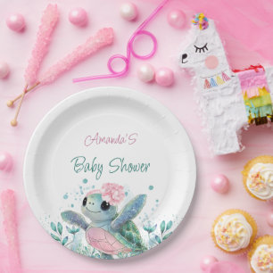 Baby-Party Pinke Schildkröten-Girl Pappteller