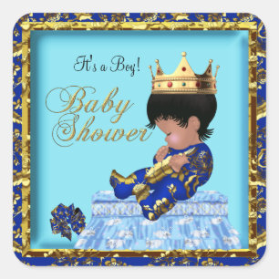 Baby-Party Prinz Blau Gold Junge Quadratischer Aufkleber