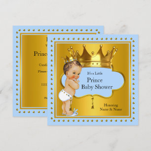 Baby-Party Prinz Junge Blau Goldene Krone Brünett Einladung