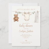 Baby-Party- QR-Code mit Wäscheleine Neutral Einladung (Vorderseite)