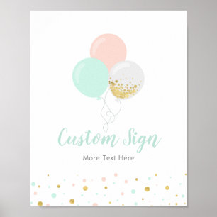 Baby-Party-Schild Rosa, Mint & Gold personalisierb Poster