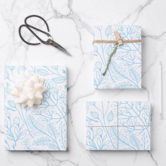 Baby Pastel Light Blue Floral Elegante Hochzeit  Geschenkpapier Set (Vorderseite)