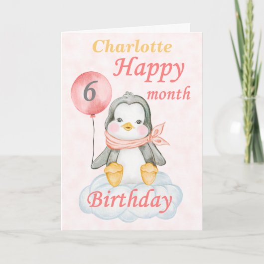 Baby Penguin 6 Monate Geburtstag Karte (Vorderseite)