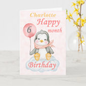 Baby Penguin 6 Monate Geburtstag Karte (Gelbe Blume)