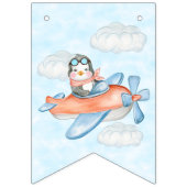 Baby Penguin Airplane Blue Personalisiert Geburtst Wimpelkette (Erste Fahne)