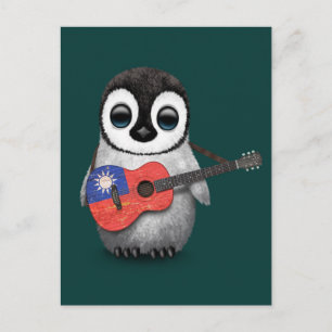 Baby Penguin Aquamarin taiwanesische Flaggengitarr Postkarte
