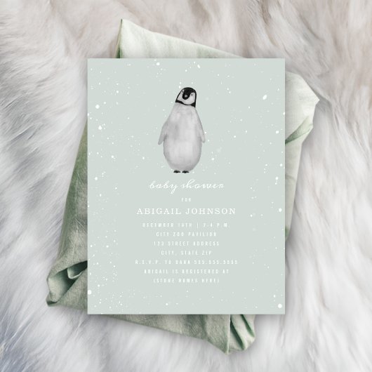 Baby Penguin Blue Boy Winter Baby Dusche Einladung