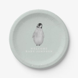 Baby Penguin Blue Winter Baby Dusche Pappteller