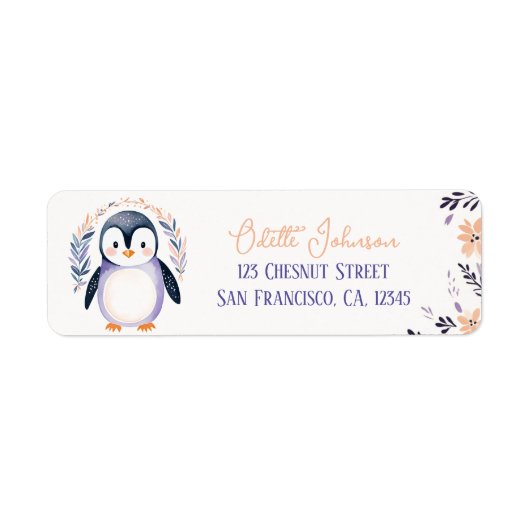 Baby Penguin Boho Blumendesign - Rücksendeadresse (Vorne)