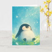 Baby Penguin Chilling Karte (Gelbe Blume)