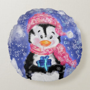 Baby Penguin Christmas Round Pillow Geschenk Rundes Kissen