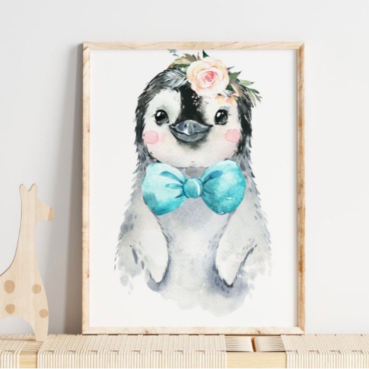 Baby Penguin Floral Bow Krawatte | KINDERZIMMER Poster