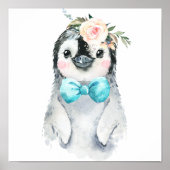Baby Penguin Floral Bow Krawatte | KINDERZIMMER Poster (Vorne)