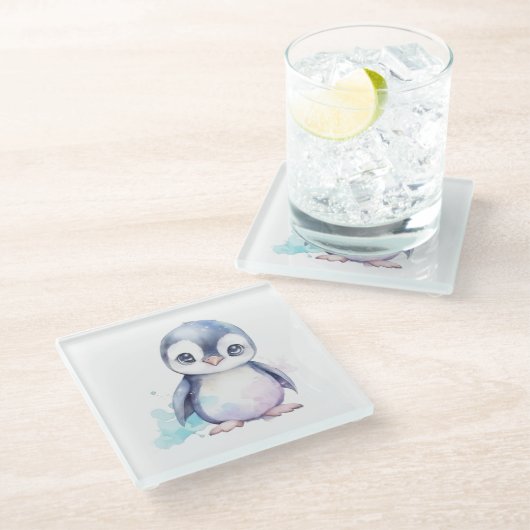 Baby Penguin Glass Untersetzer (Schrägansicht)