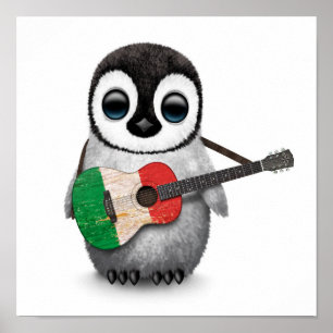 Baby Penguin Italienische Flaggengitarre Poster