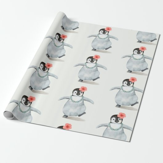 BABY PENGUIN MIT EINEM BLUME-WRAPPING-PAPIER GESCHENKPAPIER (Ungerollt)