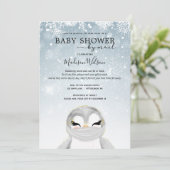 Baby Penguin mit Maske Baby Dusche by Mail Einladung (Stehend Vorderseite)