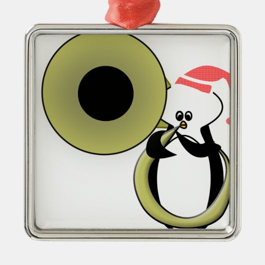 Baby Penguin mit Tuba Silbernes Ornament (Vorne)