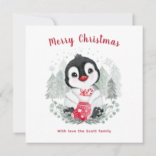 Baby Penguin Niedliche Weihnachtskarte Karte (Vorderseite)