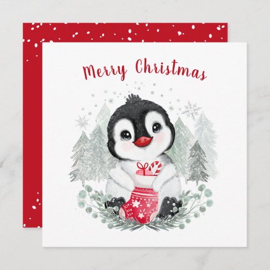 Baby Penguin Niedliche Weihnachtskarte Karte (Vorne/Hinten)