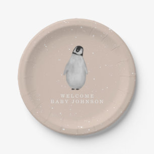 Baby Penguin Pink Girl Winter Baby Dusche Pappteller