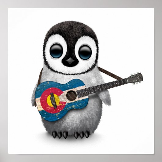Baby Penguin Playing Colorado Flag Gitarre Poster (Vorne)