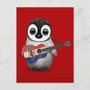 Baby Penguin Playing Kroatische Flaggen Gitarre Re Postkarte