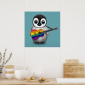 Baby Penguin Rainbow Flag Guitar Blue Poster (Küche)